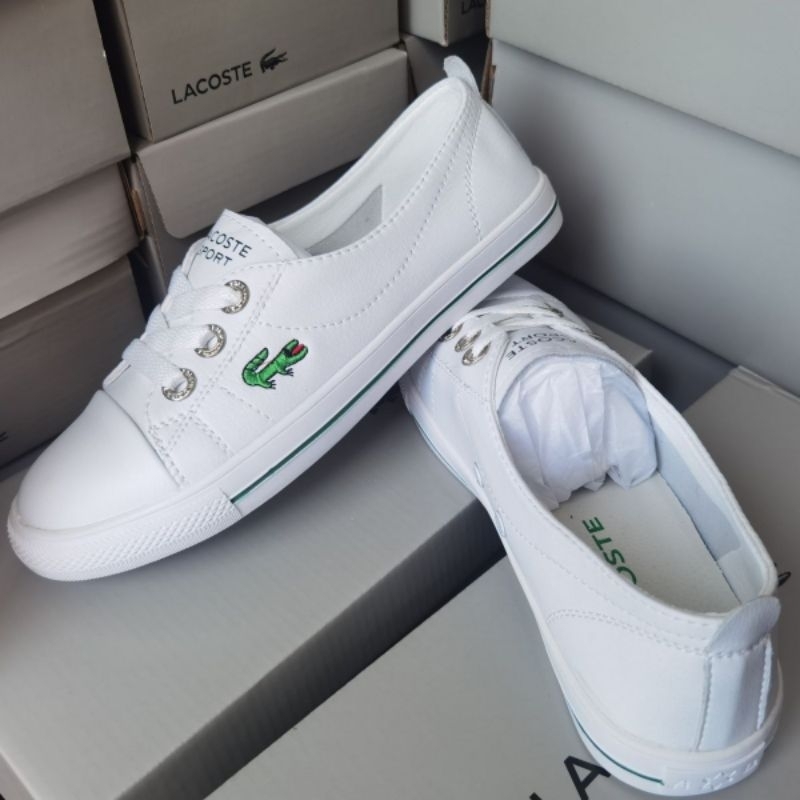 Giày lười nữ lacoste cá sấu trắng fullbox sang trọng có vân đính đá chuẩn from