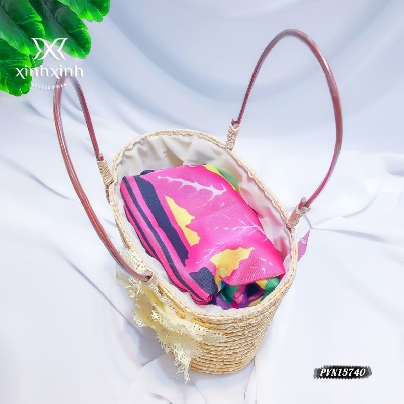 Túi Cói Hoa Trà Siêu Xinh