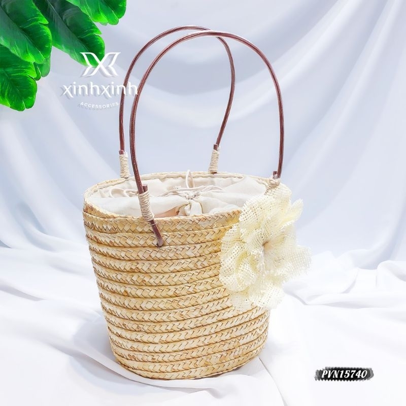 Túi Cói Hoa Trà Siêu Xinh
