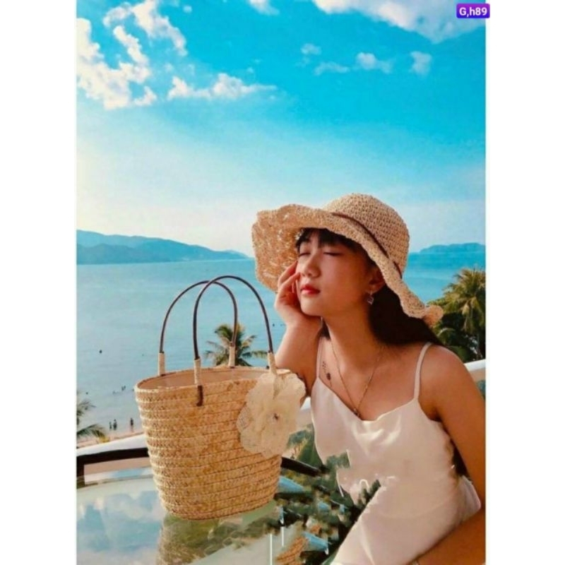 Túi Cói Hoa Trà Siêu Xinh