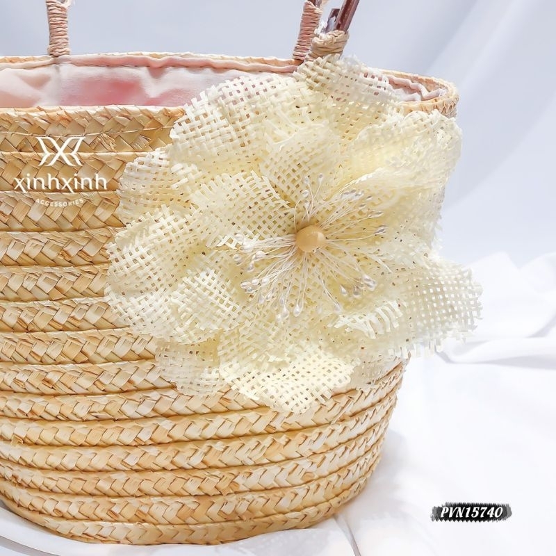 Túi Cói Hoa Trà Siêu Xinh