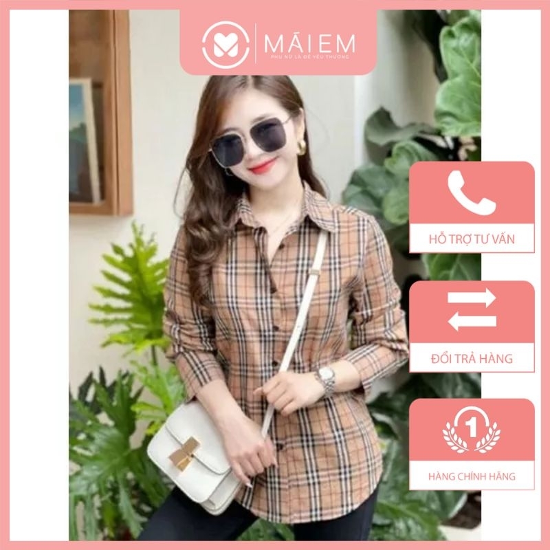 Áo sơ mi kẻ trẻ trung năng động, thời trang nữ shop Mái Em_A2083