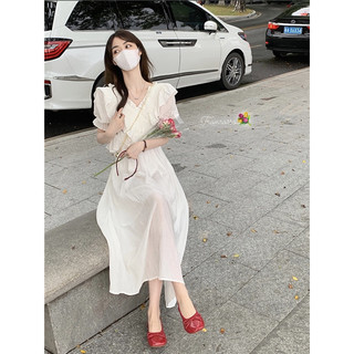 [CÓ SẴN] Váy Babydoll Dáng Xoè Cổ V Tay Ngắn Dễ Thương Đi Du Lịch Mùa Hè