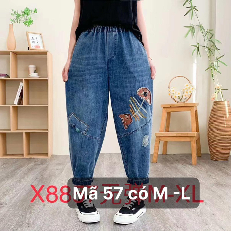 Quần jeans baggy thêu hoạ tiết