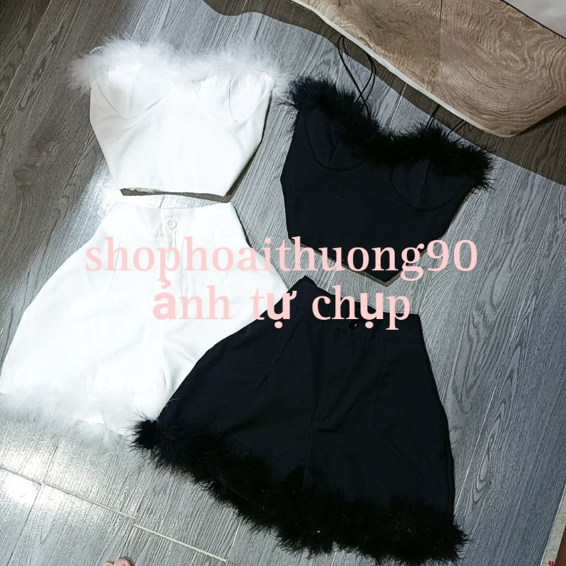 Set cúp ngực phối lông vũ sang chảnh ( ảnh thật trải tự chụp )