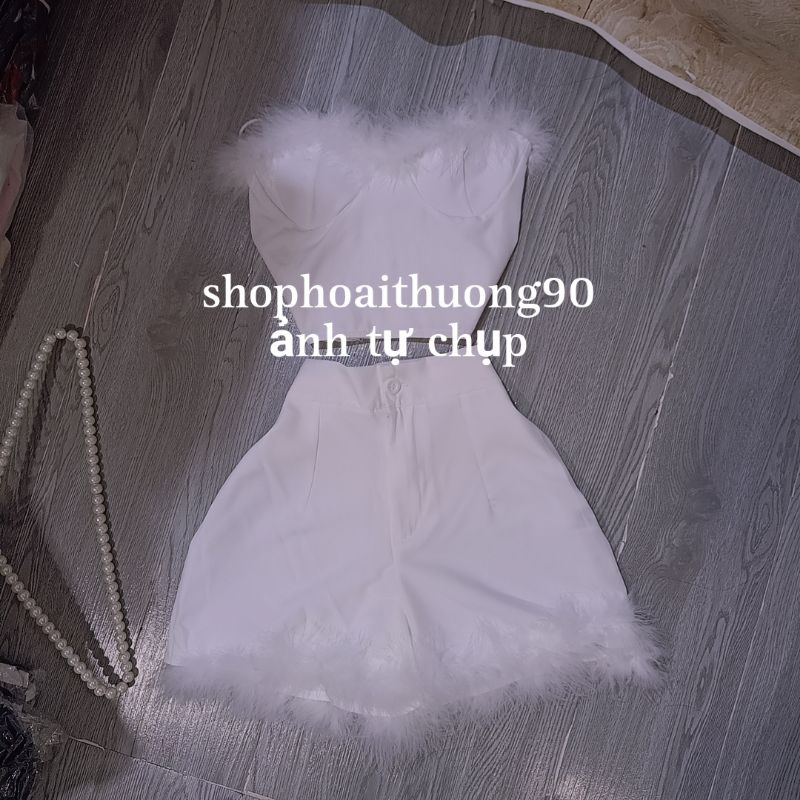 Set cúp ngực phối lông vũ sang chảnh ( ảnh thật trải tự chụp )