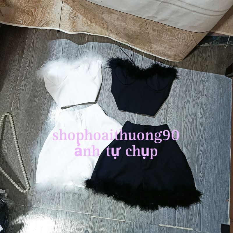 Set cúp ngực phối lông vũ sang chảnh ( ảnh thật trải tự chụp )