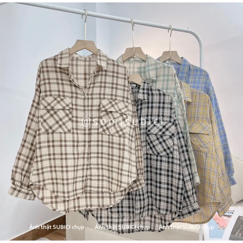 Áo sơ mi caro chất cotton nỉ dày dặn from rộng