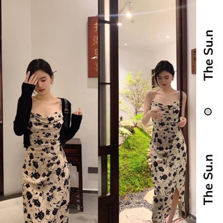 FLORAL DRESS - Váy hoa nhúm kèm cardigan quyến rũ (ảnh thật)
