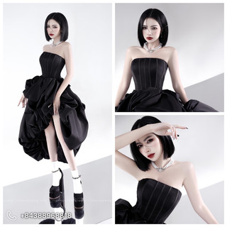 Váy đầm cúp bí cá tính màu đen chụp ảnh concept studio