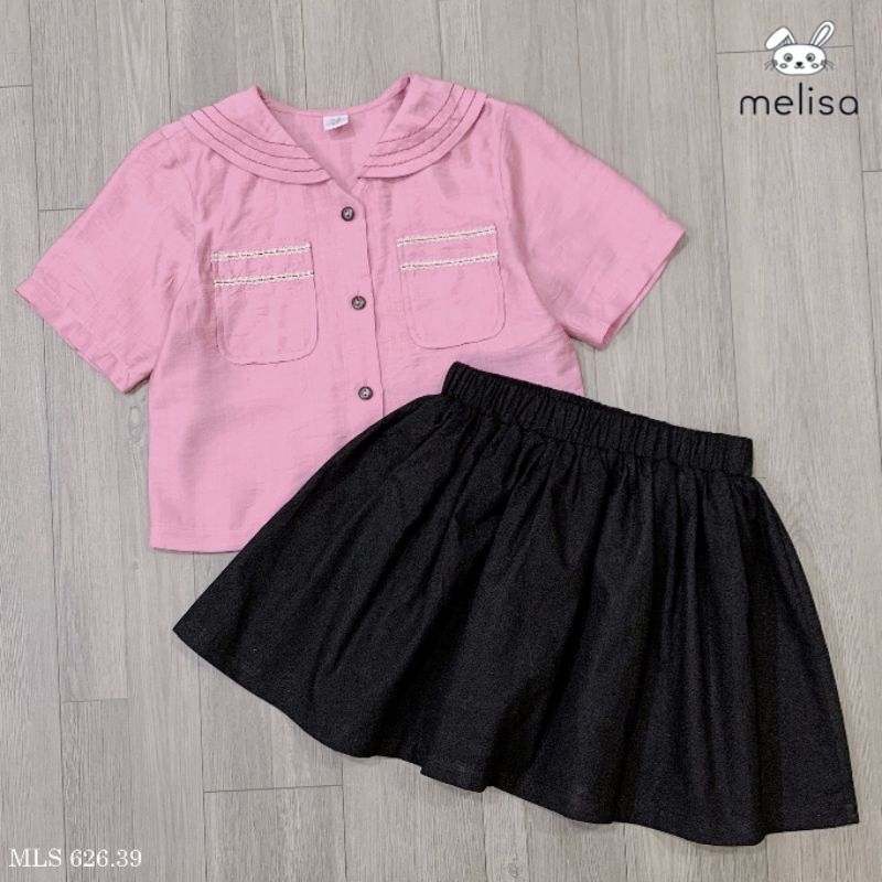 Bộ bé gái áo sơ mi cộc tay váy kèm quần Melisa