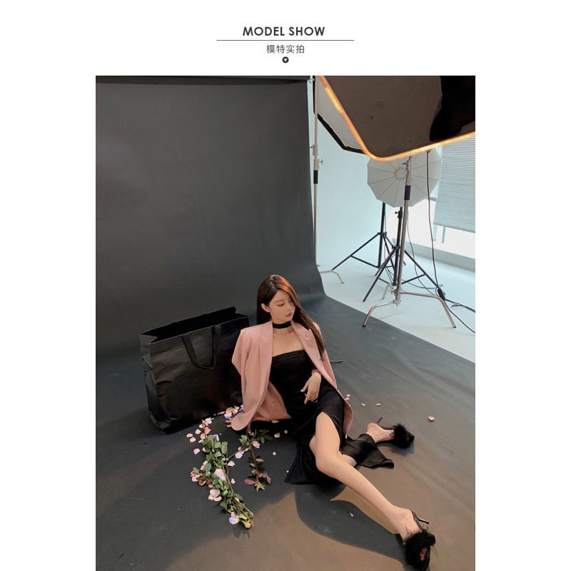 Dép cao gót phối lông vũ sang chảnh đế cao 7cm phong cách Hàn Quốc mùa hè 2023