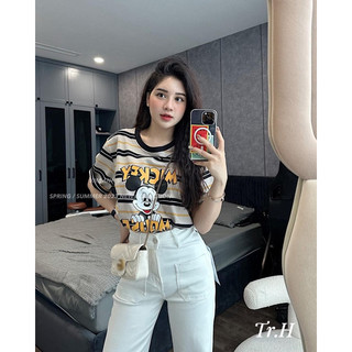 Áo Phông Kẻ Nâu Mickey Mouse