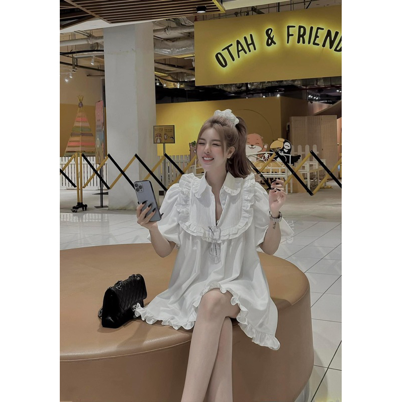 Váy sơ mi xếp ly bèo dáng babydoll về hàng cực xinh Chất thô lụa mềm đẹp Lên form chuẩn bầu bí bon chen thoải mái