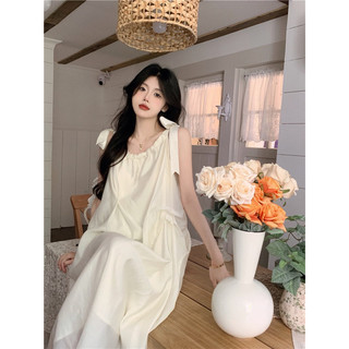 [CÓ SẴN] Váy Trắng Babydoll Dáng Suông Rộng Thắt Nơ Mùa Hè Đi Biển Xinh Xắn