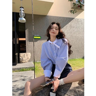 Áo sơ mi KLARA SHIRT cổ chéo hoạ tiết kẻ by The Camellia