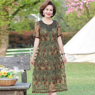 Đầm ren voan trung niên nữ cao cấp, mẫu mới, thiết kế suông A gọn dáng, thêu hoa sang trọng NV1052