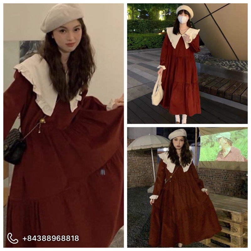 Váy baby doll bánh bèo màu mận đỏ cute sinh nhật
