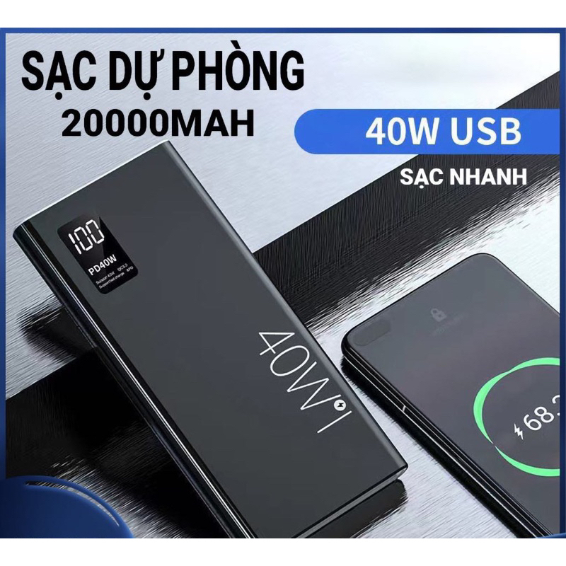 Pin sạc dự phòng 20000mah sạc nhanh 40W màn hình LED