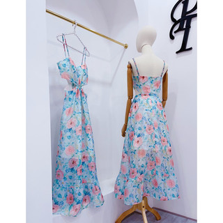 đầm nữ maxi tơ phồng hoa 2 dây