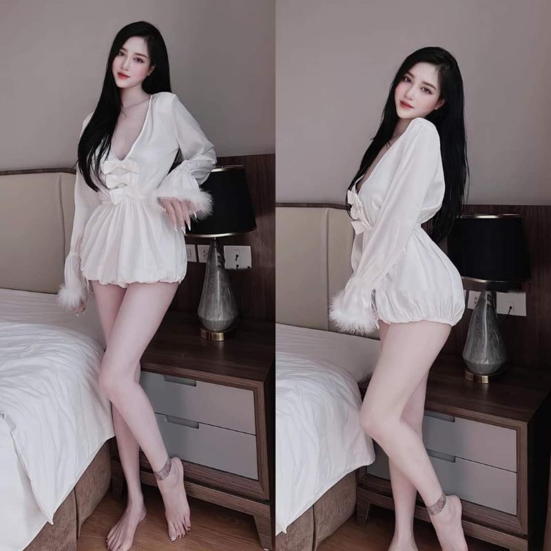 Jum lụa tay dài phối lông vũ loại đẹp ( ảnh sàn tự chụp )