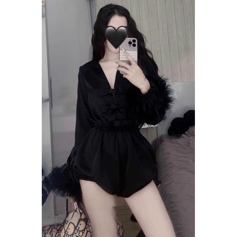 Jum lụa tay dài phối lông vũ loại đẹp ( ảnh sàn tự chụp )