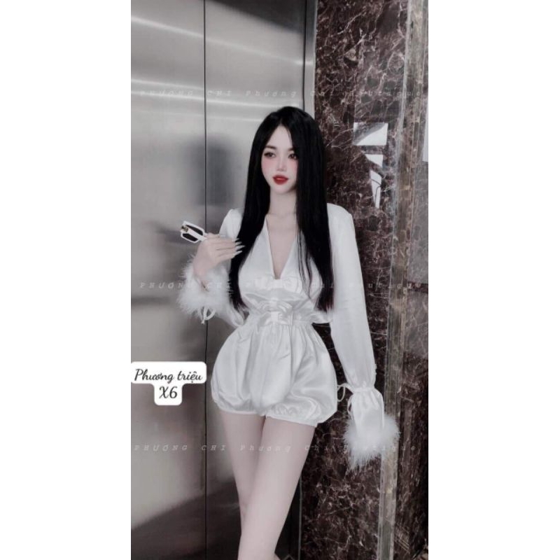 Jum lụa tay dài phối lông vũ loại đẹp ( ảnh sàn tự chụp )