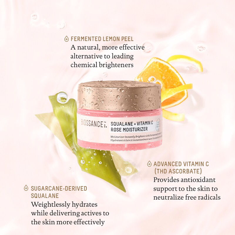 Kem dưỡng ẩm và làm sáng mịn da Biossance SQUALANE + VITAMIN C ROSE MOISTURIZER