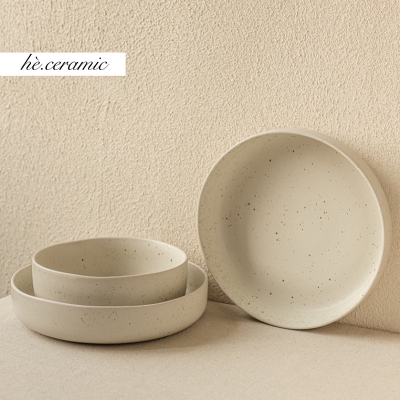 HÈ.CERAMIC / Bộ Tô và Dĩa Sâu Lòng dáng thẳng đứng. Tô Dĩa men tiêu bề mặt mờ.