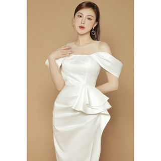 Đầm body rớt vai phối lưới kim tuyến. Hàng TK