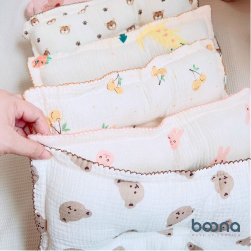 Gối Xô Sơ Sinh Boona Gối Xô Muslin Ruột Bông Tự Nhiên Cho Bé Sơ Sinh Siêu Mềm