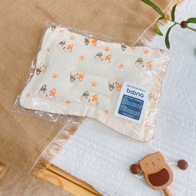 Gối Xô Sơ Sinh Boona Gối Xô Muslin Ruột Bông Tự Nhiên Cho Bé Sơ Sinh Siêu Mềm