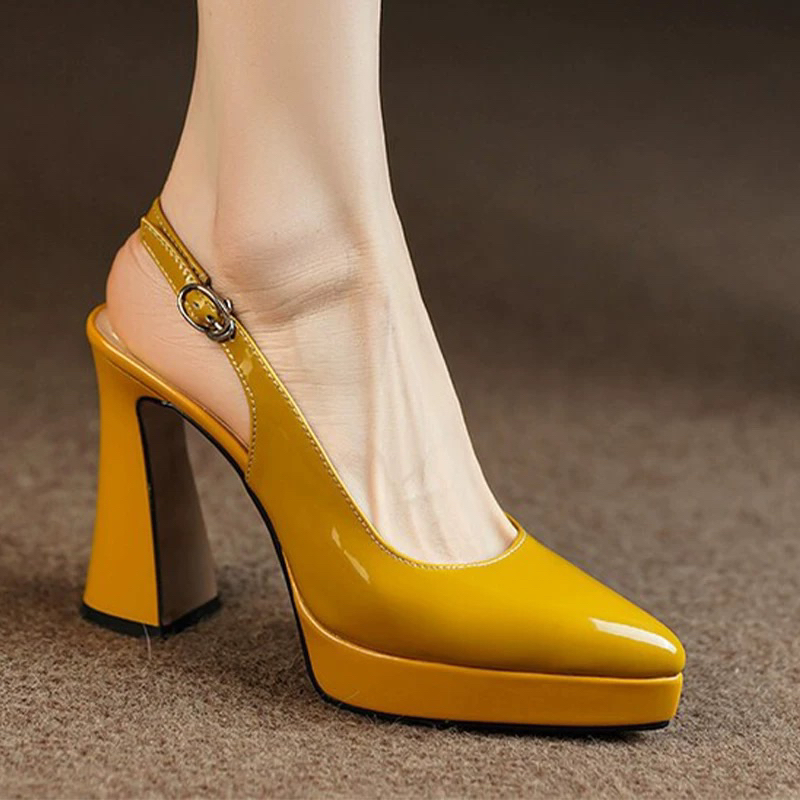 ORDER 💗 giày đế đúp da bóng mũi nhọn quai hậu 11cm 34-39