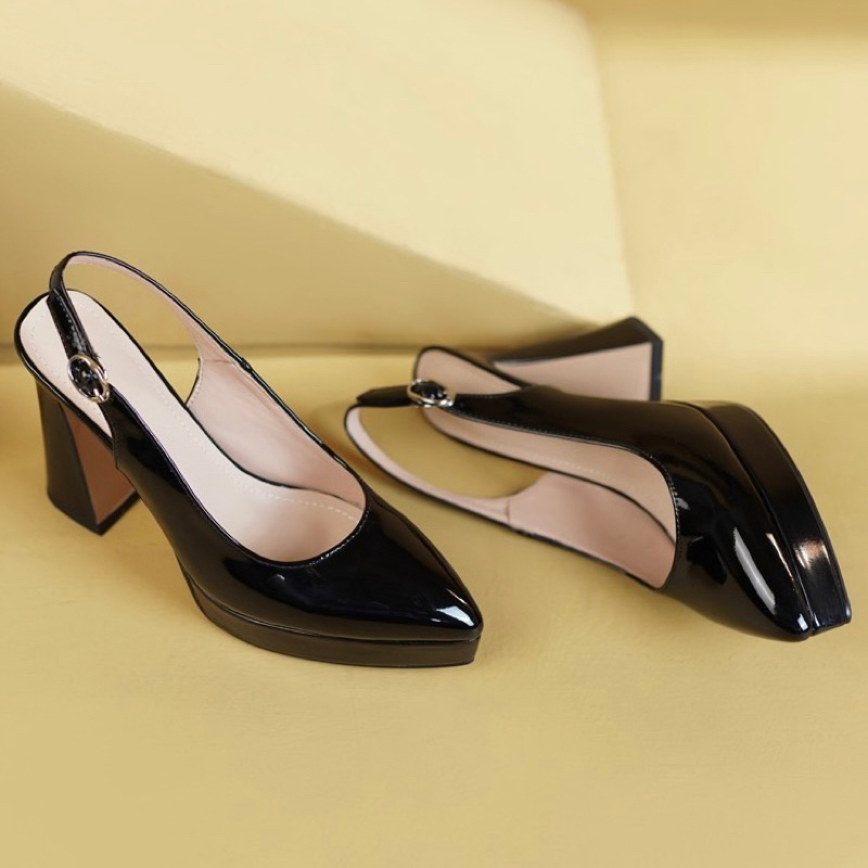 ORDER 💗 giày đế đúp da bóng mũi nhọn quai hậu 11cm 34-39