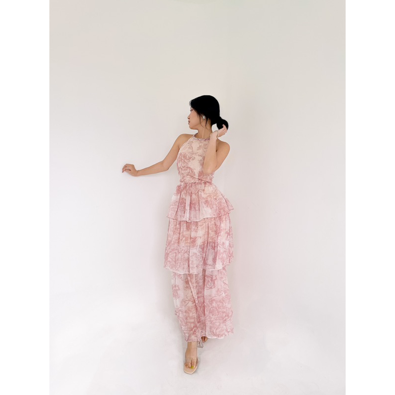 Des Fleurs - Váy dài 3 tầng tơ hoa La vie en Rose