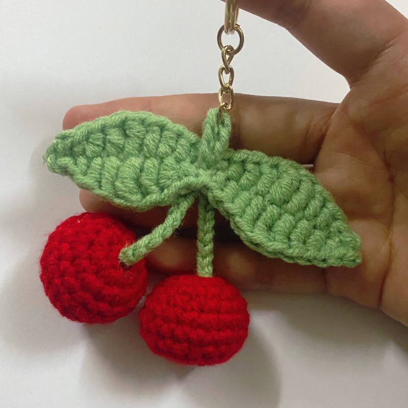 Amigurumi crochet móc khoá móc len quả cherry lá xanh dễ thương
