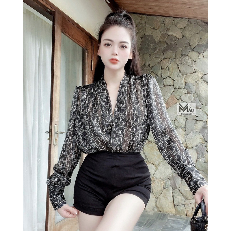 Áo sơmi tằm lụa chữ cổ chéo tôn dáng