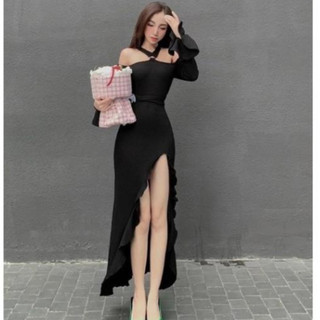Đầm Tay Loe Cổ Khoen Dáng Xẻ Bèo Tầng_Laydies