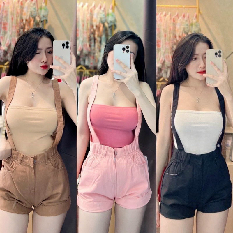 Yếm kaki jean quần short lật lai