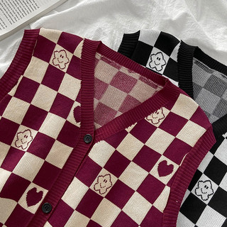 [Augustcloth] Áo len gile caro trái tim có cúc