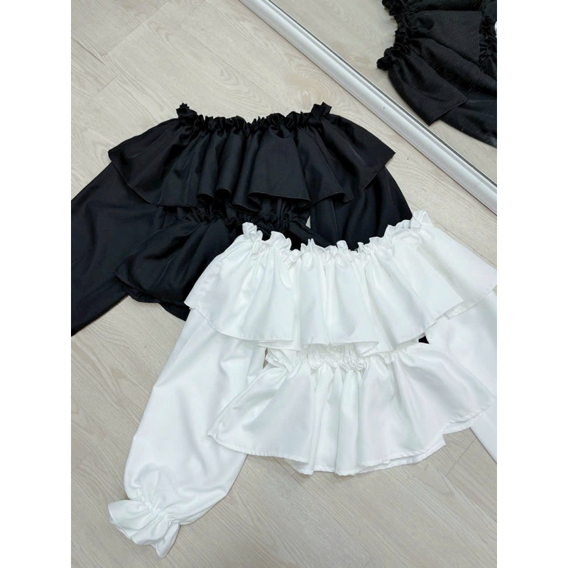 áo bẹt vai tầng tay dài cao cấp un