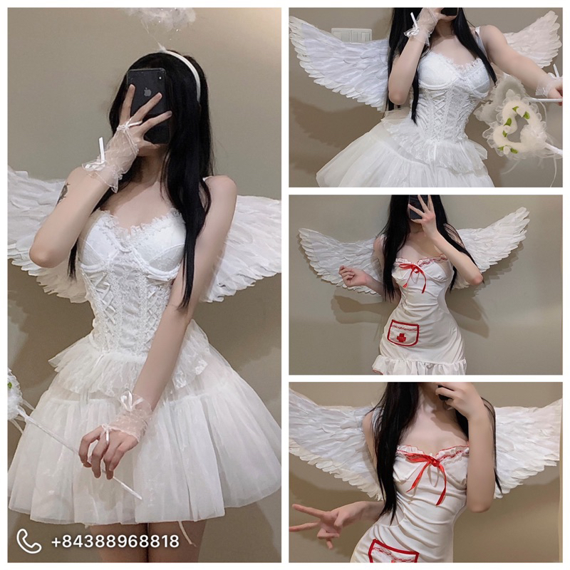 Cánh thiên thần cosplay chụp ảnh studio