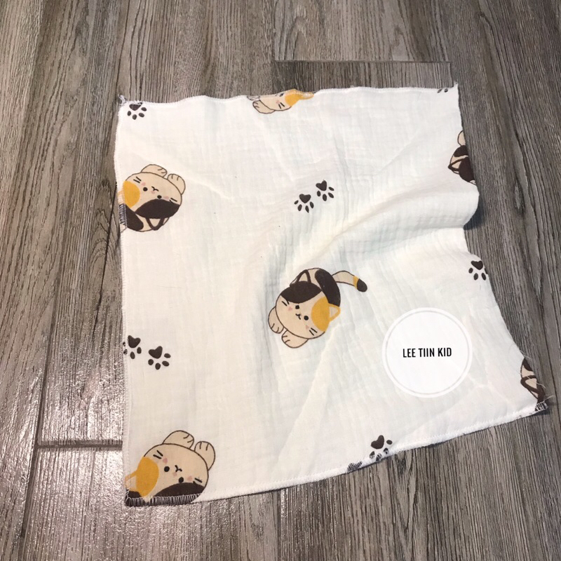 Khăn sữa xô muslin 4 lớp LeeTiin vắt sổ hoạ tiết gấu thỏ siêu hot