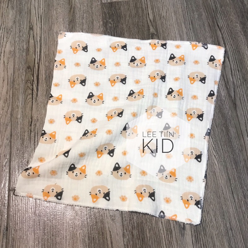 Khăn sữa xô muslin 4 lớp LeeTiin vắt sổ hoạ tiết gấu thỏ siêu hot