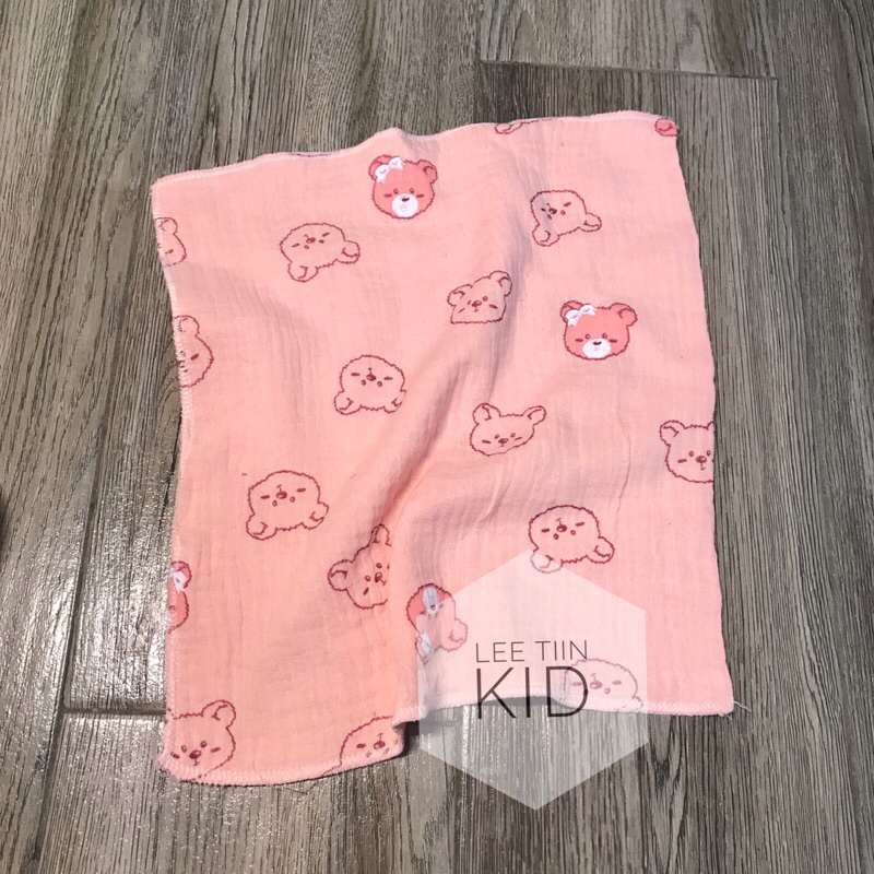 Khăn sữa xô muslin 4 lớp LeeTiin vắt sổ hoạ tiết gấu thỏ siêu hot