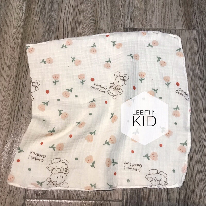 Khăn sữa xô muslin 4 lớp LeeTiin vắt sổ hoạ tiết gấu thỏ siêu hot