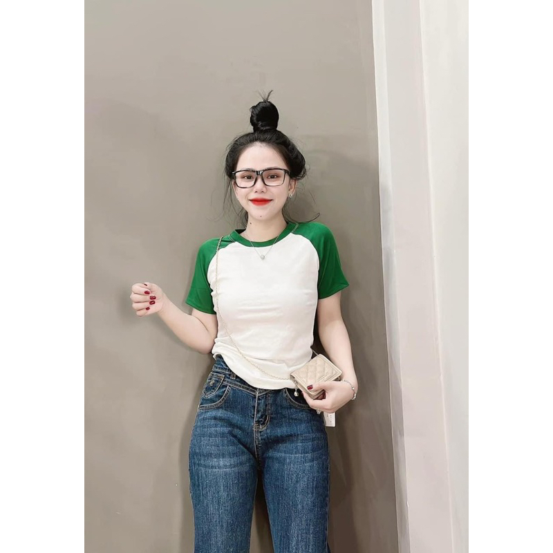 Áo kiểu ôm body tay phối màu phom dài