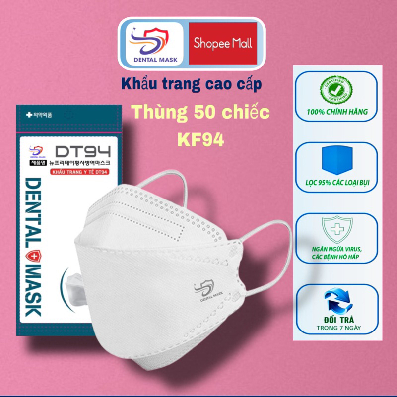 Khẩu trang y tế 4D KF94 4 lớp có giấy lọc kháng khuẩn, chống bụi thùng 50 chiếc - Dental Mask