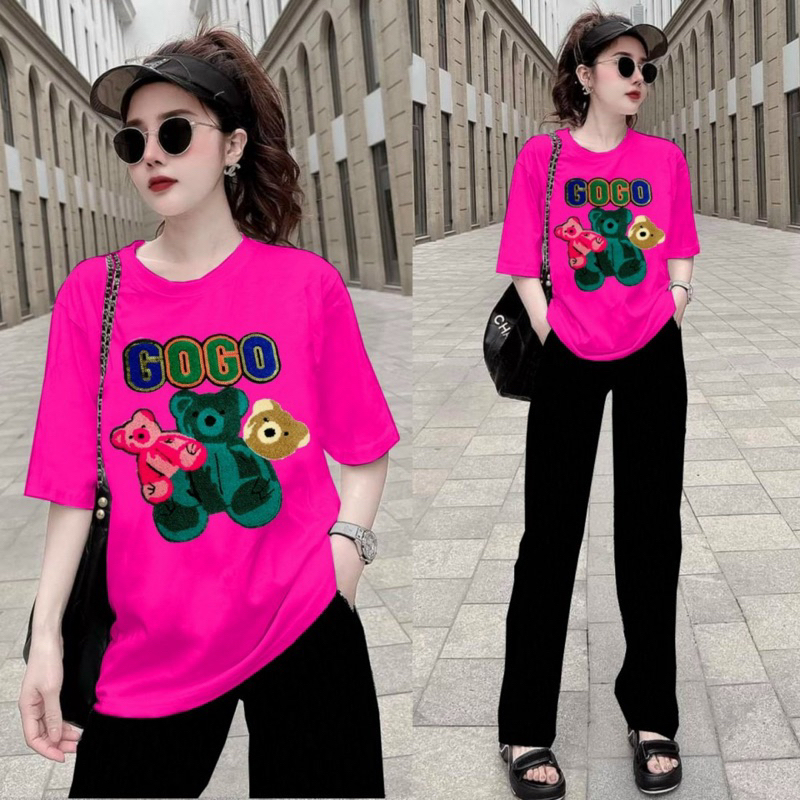 BỘ THUN COTTON ÁO PHOM RỘNG THÊU HOẠ TIẾT GẤU NỔI