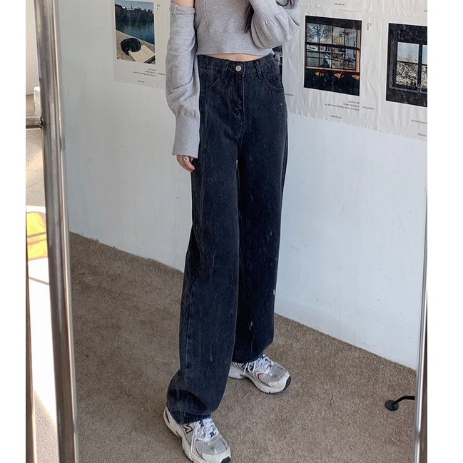 Quần jean nữ baggy ống suông rộng dáng đứng vải jeans bò xanh cạp lưng cao xuông cao cấp MAD hottrend 2023